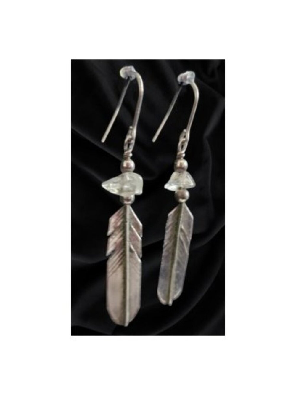 Southwestern Sterling Silver Clear Gemstone Feather Dangle Earrings
